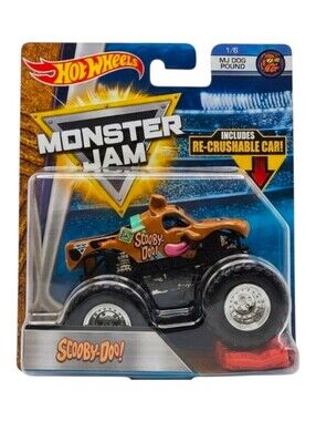 Hot Wheels Monster Jam Scooby-Doo Truck 1/6 MJ Dog Pound w/Re-Crushable Car 1:64